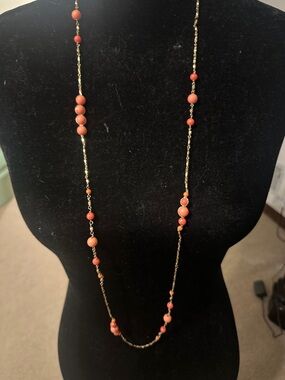 Stella & Dot Gold Chain Necklace with Coral Beads - Women's Jewelry